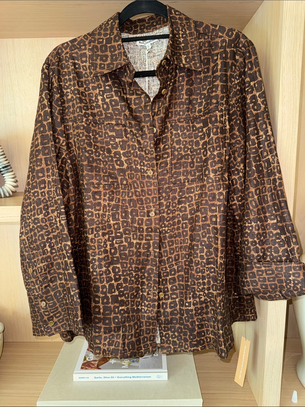 Reformation Brown Printed Button-Up Top